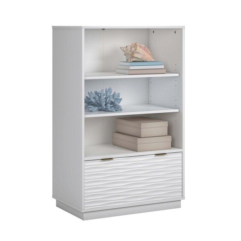 Coastal Bookcase With Lower Drawer, White Finish
