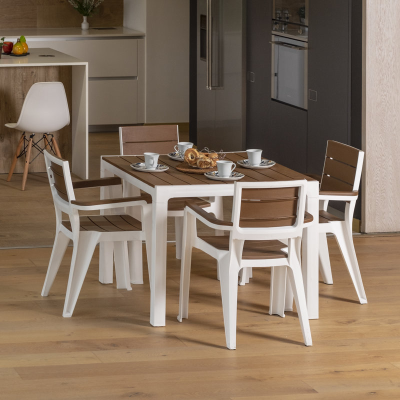 Ensemble de table 8 places et 8 chaises, noir / brun teck, Brun, Blanc, 4