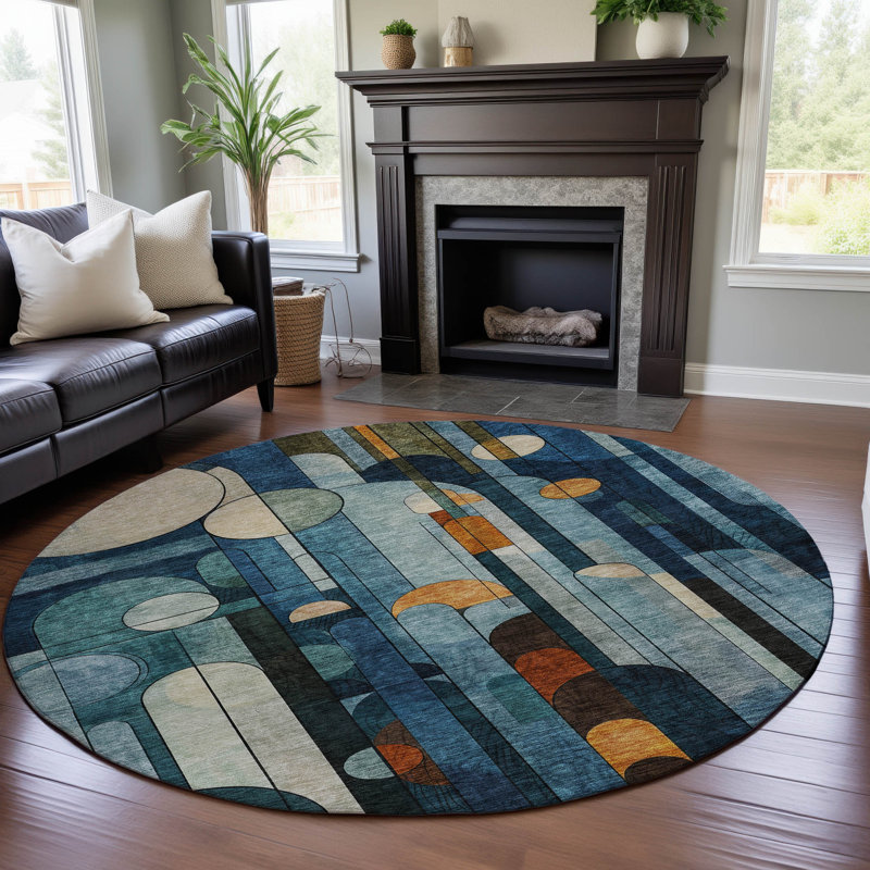 Premium Machine Washable Dimatteo AMF1125 Geometric Rug, Round 8'