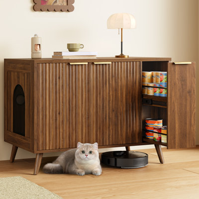 Cat Litter Box Enclosure, Hidden Litter Box Furniture with Scratching Pad and Two-Tier  Storage Drawer