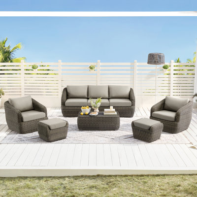 Cambelle Wicker Outdoor Patio Conversation Set With Swivel Chairs