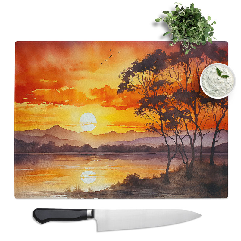 Sunset Watercolour  Glass Chopping Board