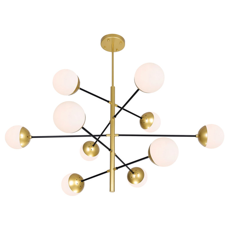 Lustre 38 lumières à 10 lumières 38 po au fini médaillon doré pour salle à manger, salon, vestibule - Compatible G9 DEL - Design sculptural moderne
