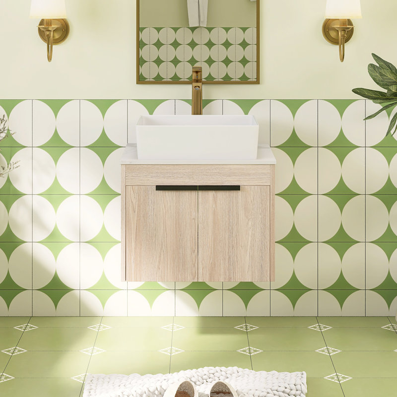Meuble-lavabo mural simple 23,6 po avec plateau en ardoise, 24"