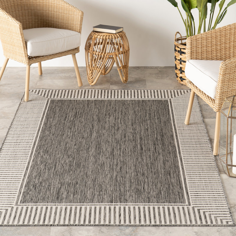 Alegre Bordered Indoor/Outdoor Rug, Rectangle 8' x 10', Gray