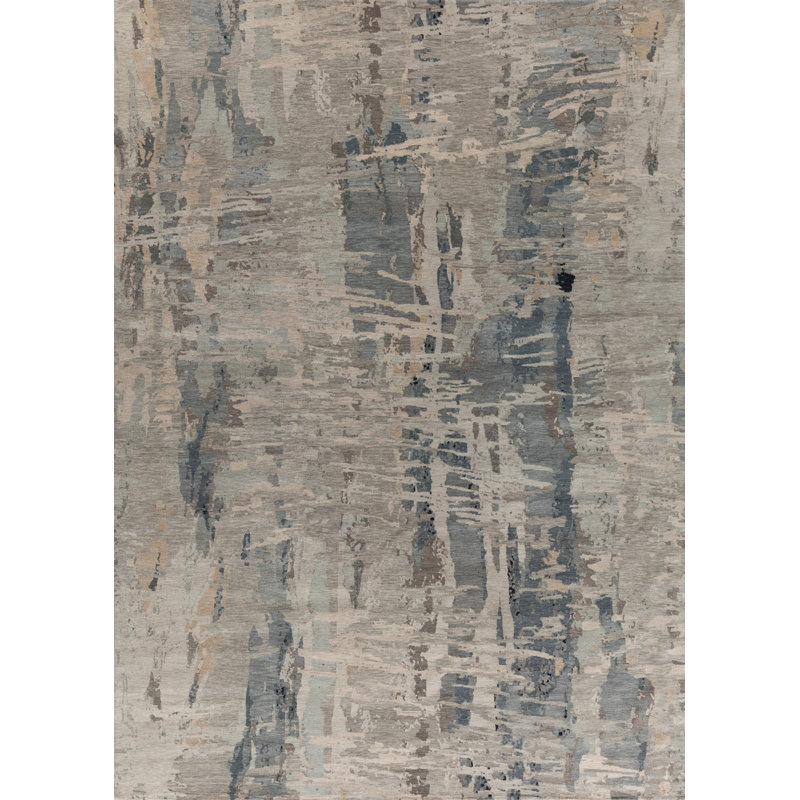 Melange Hand Knotted Wool Abstract Area Rug, Rectangle 10' x 14'