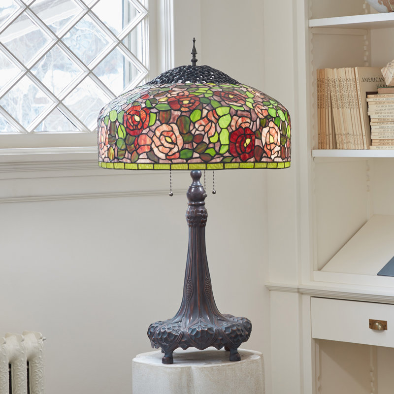 35.5''H Rose Bush Tiffany-Style Stained Glass Table Lamp