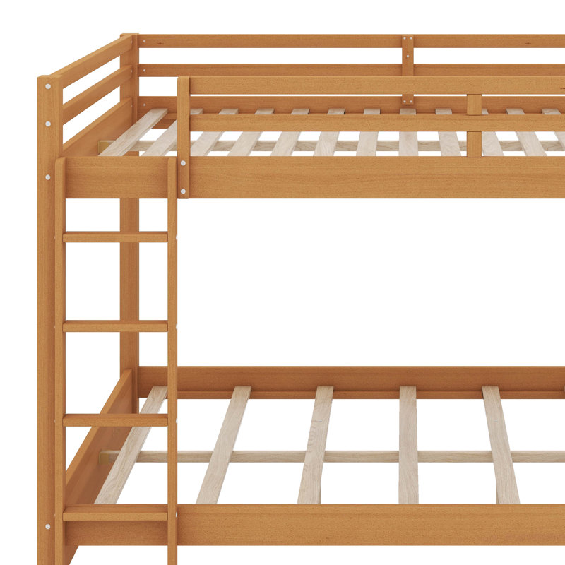 Queen Size Bunk Bed With Ladder, Wood