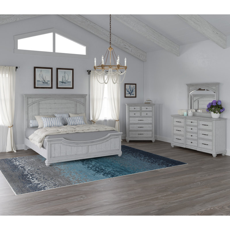 Lit à panneaux grand avec commode / miroir et commode Ella-Grace