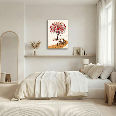 «Red Heart Tree» avec bicyclette rétro, art mural sur toile