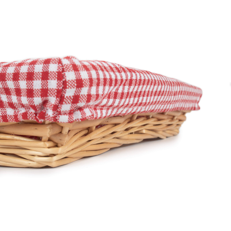 Wicker Display Tray Basket with Checked Lining, Red