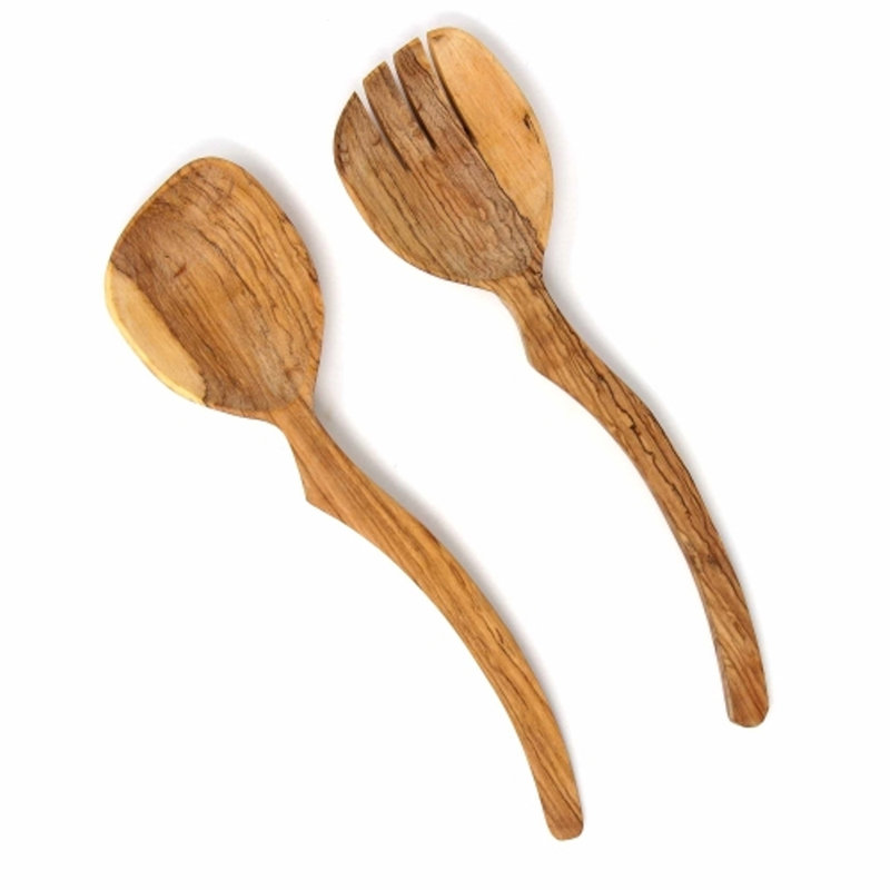 Ensemble de service courbé en bois d'olivier