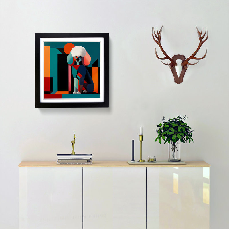 Poodle Constructivism No.2 - Single Picture Frame Print on Wood, Black