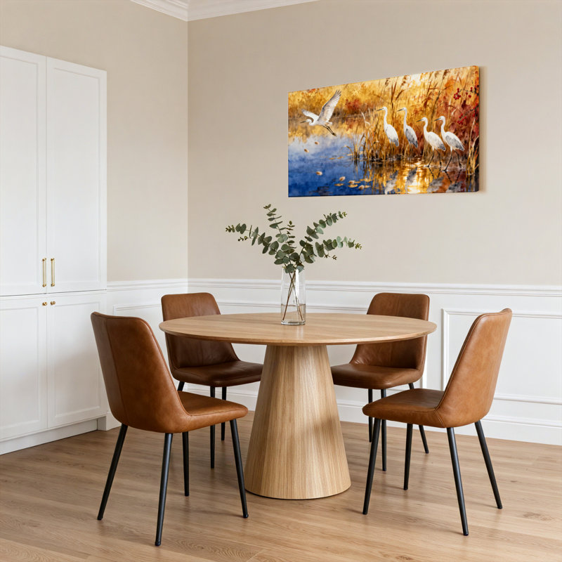 Ensemble de 1 tableau sur toile tendue « Hérons blancs dans un marais d'automne », H 28 po x l 58 po