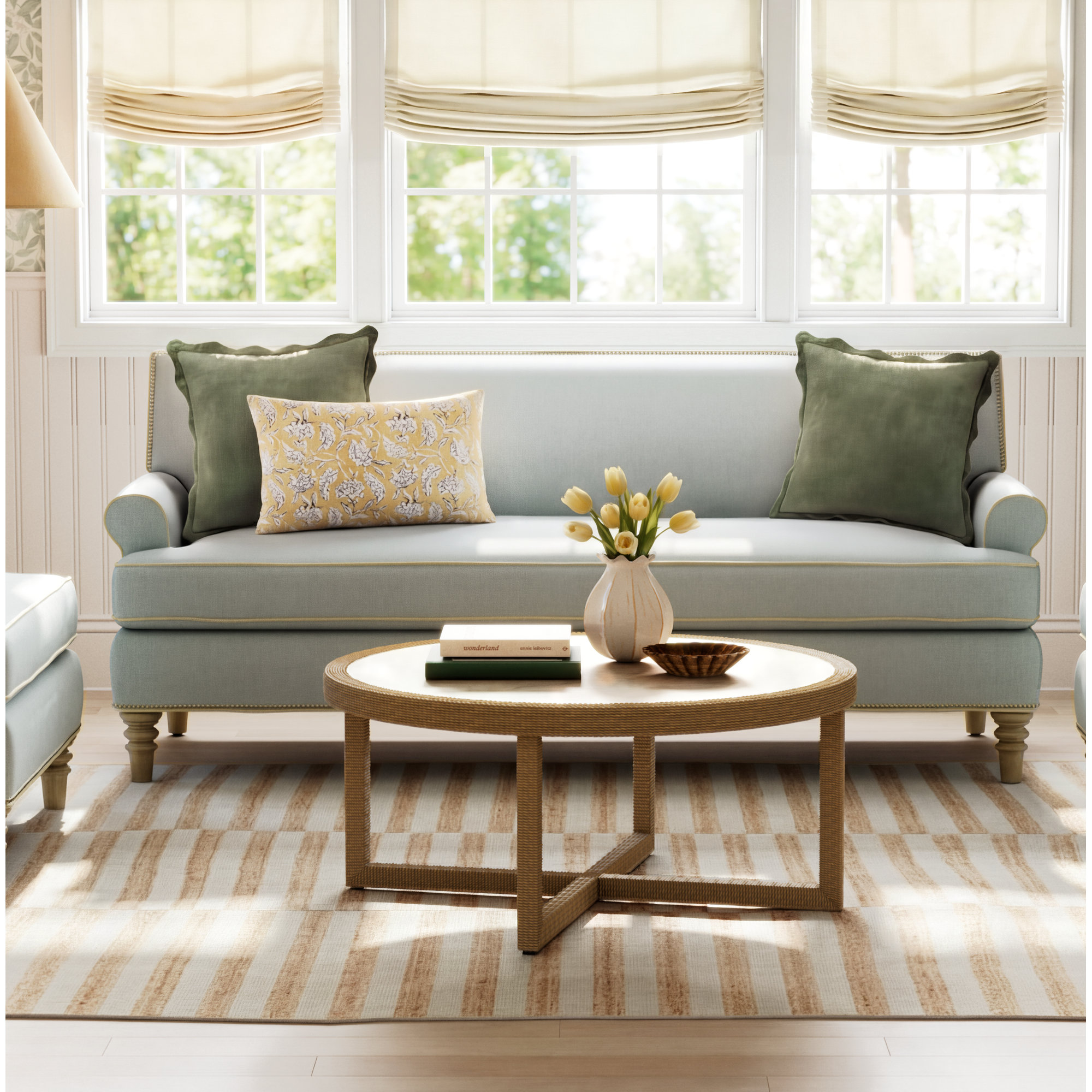 Simeon 86" Sofa with Cushions, Minnick 21 Light Blue, Shadow, Bahama 31
