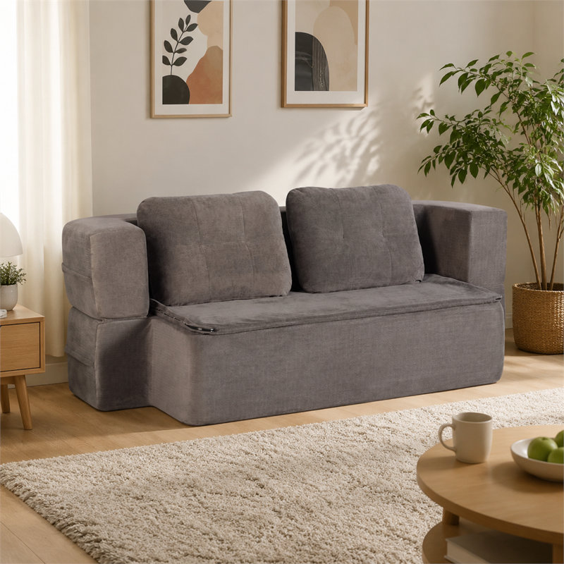 Canapé-lit convertible en nuage avec couverture, tissu Scott gris foncé, canapé-lit modulaire Queen sans ossature, canapé-lit en mousse solide haute densité pour salon et chambre, aucun assemblage requis