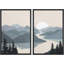 "Sun Mountain Landscape" Greenish Grey River Abstract Nature, reproduction d'art sur toile encadrée 2 pièces-71660300-71660301