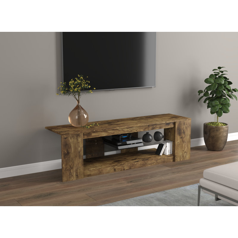 55-Inch Modern TV Stand with Open Shelves, Rustic Reclaimed Wood Finish Media Console for Living Room