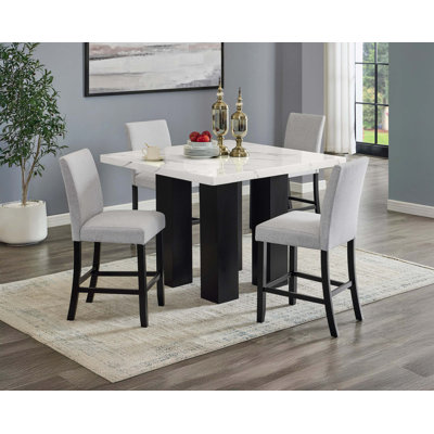 Ensemble de table de salle à manger 5 pièces à hauteur de comptoir carré en faux marbre