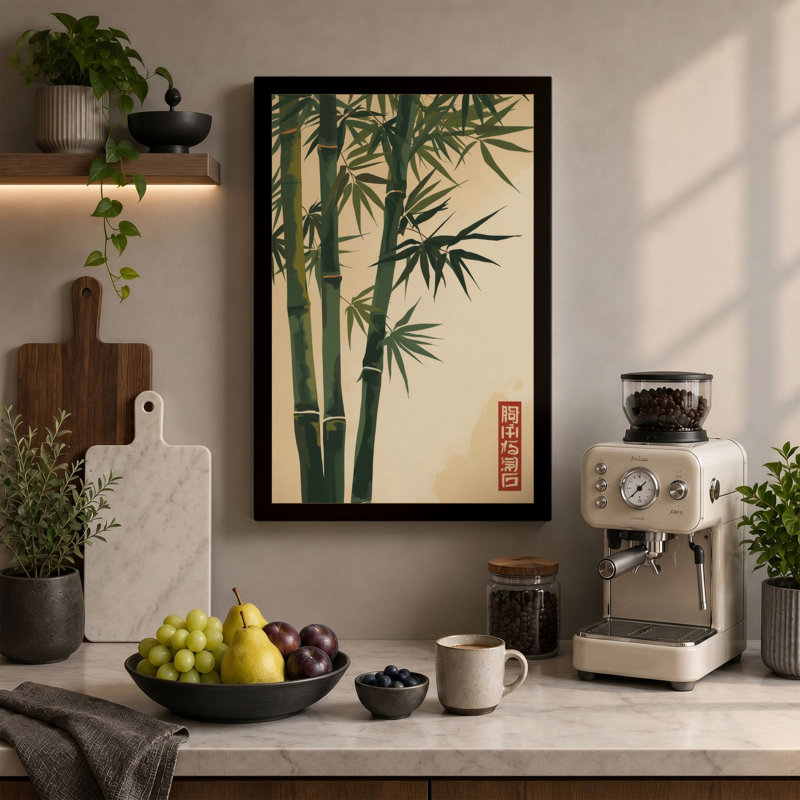Bamboo Stems Japandi - Wrapped Canvas, Cream Border, 24x16 - 61.0 x 40.6 cm