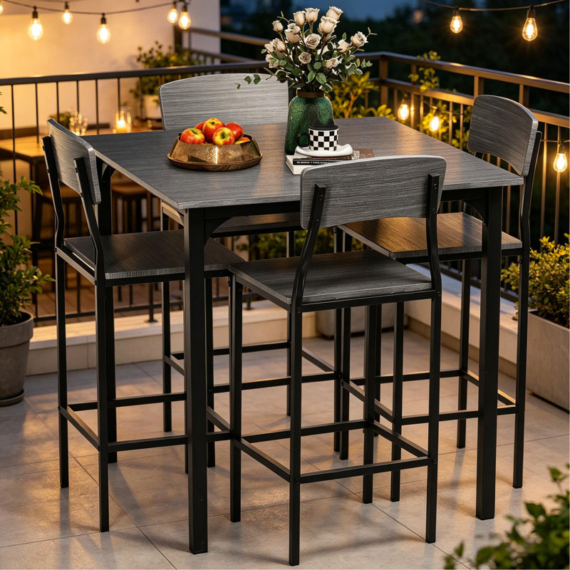 Ensemble 5 pièces de table de bar à hauteur de comptoir, table de cuisine carrée et chaises avec repose-pieds, conception peu encombrante
