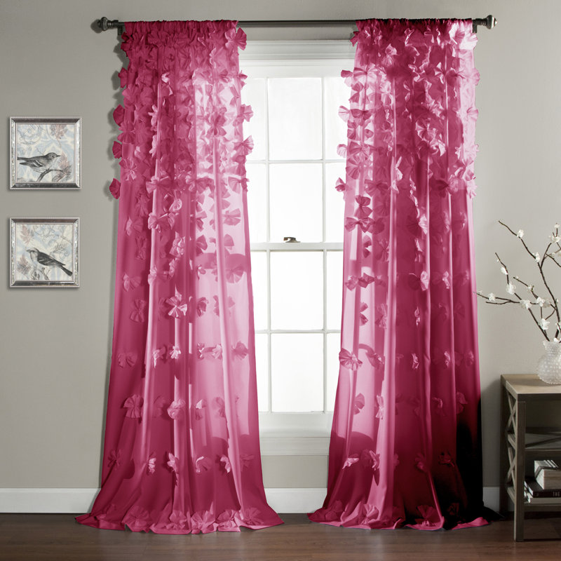 Blush Polyester Sheer Curtain Panel with Handmade Bows