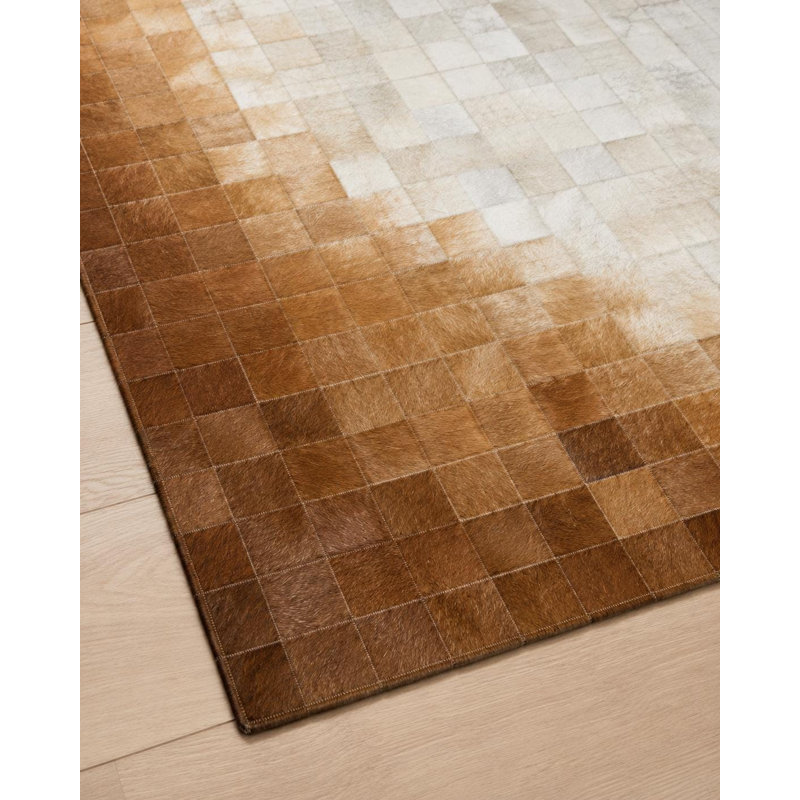 Tapis brun en cuir de vache dégradé brun, tapis en cuir patchwork fait à la main, tapis moderne dégradé de luxe, 5 x 8 ft