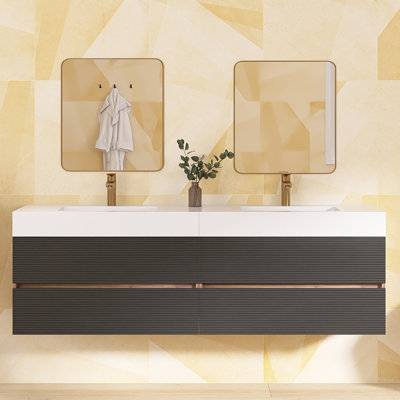 Meuble-lavabo mural 71,7 po à double cuve avec surface solide