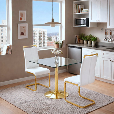 Modern Cantilever Dining Set with Glass Top and Metal Base