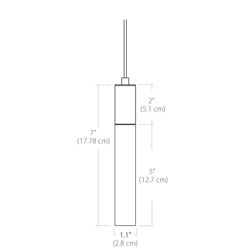 1 - Light Single Cylinder LED Pendant, Polished Chrome, 7" H x 1.1" W x 1.1" D