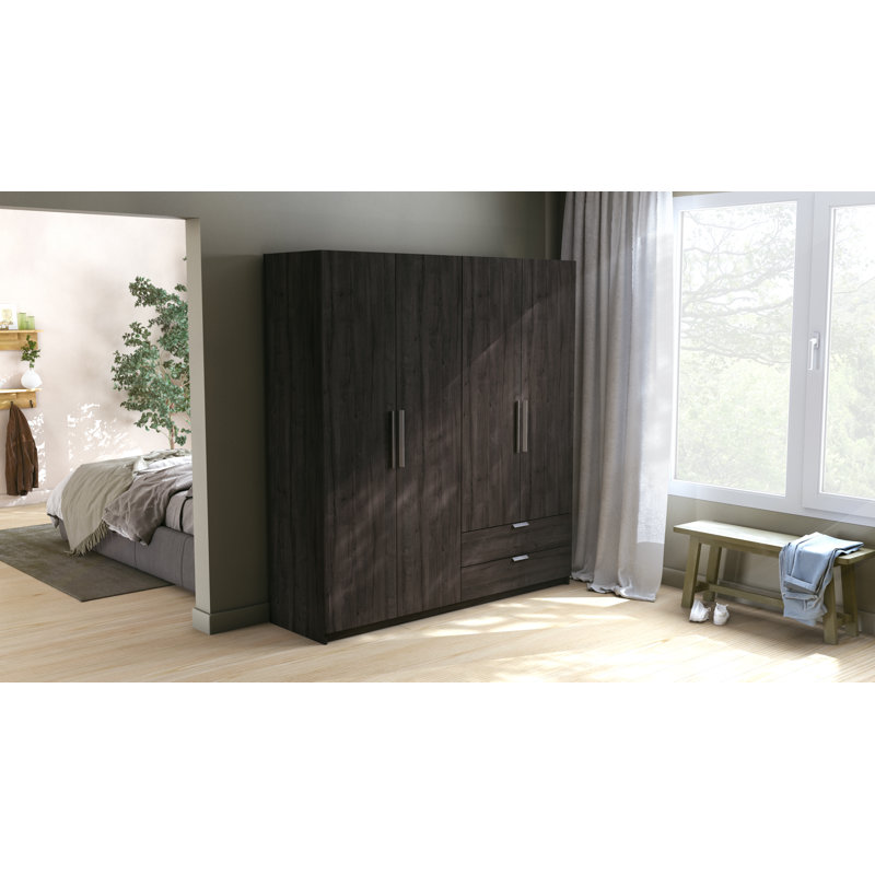 Craigwood 4 Door Manufactured Wood Wardrobe, Black