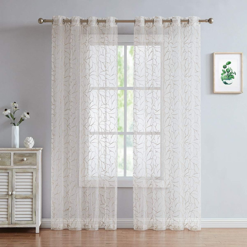 Chic Boho Sheer Embroidered Curtains With Beautiful Embroidery, 54" W x 84" L, Gold