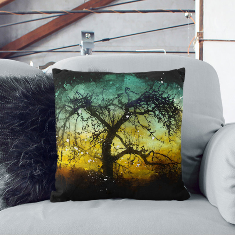 Tree at Sunset Vol.4 Paint Splash Scatter Cushion, 55cm H x 55cm W x 20cm D, Black