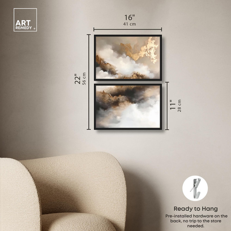 «Celestialscape», ensemble de 2 toiles abstraites numériques par Art Remedy, H 10 po x l 15 po, Noir