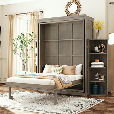 Grand lit escamotable rotatif avec armoire murale cachée, lit mural multifonctionnel peu encombrant