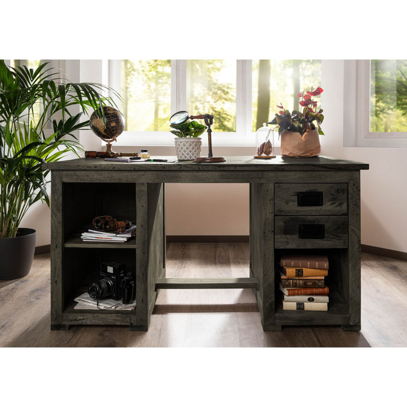 Railway Solid Wood Writing Desk, Grey