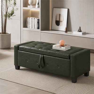 Banc de rangement rembourré polyvalent avec similicuir capitonné pour le salon de la chambre à coucher et le couloir