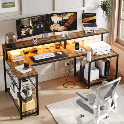 Minaya 71.5" W LED Gaming Desk with Power Outlet, L-Shaped Computer Desk with Monitor Stand