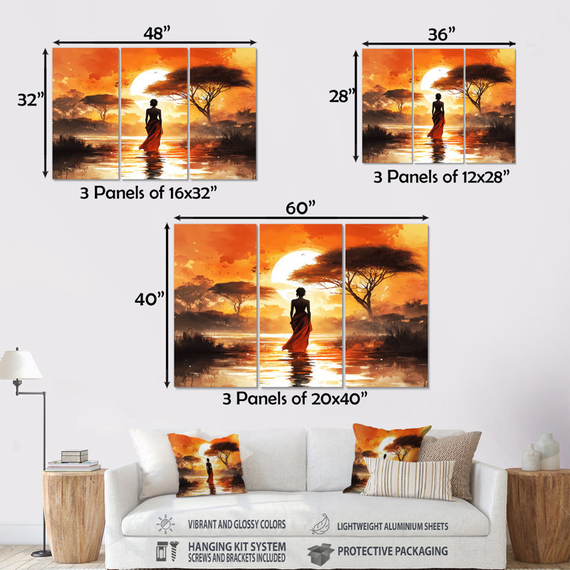 Voyage orange orange dans le désert du Sahara - ensemble de décorations murales paysage africain, Métal métal