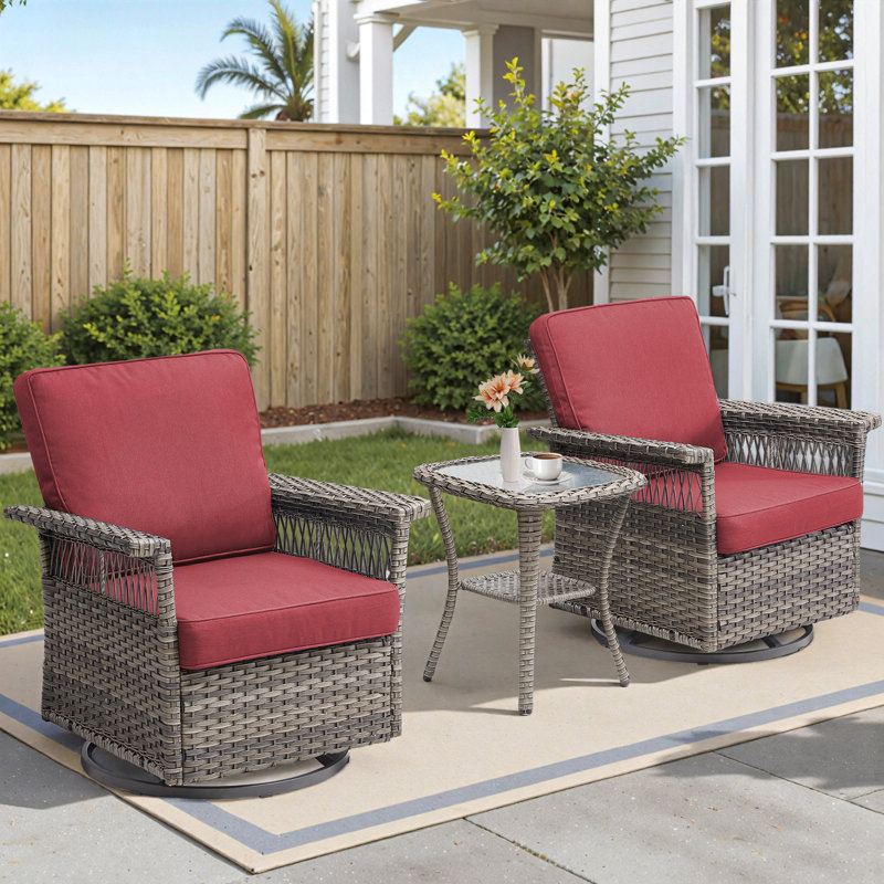 Ensemble de chaises pivotantes 3 pièces Anferney, Rouge, Gris