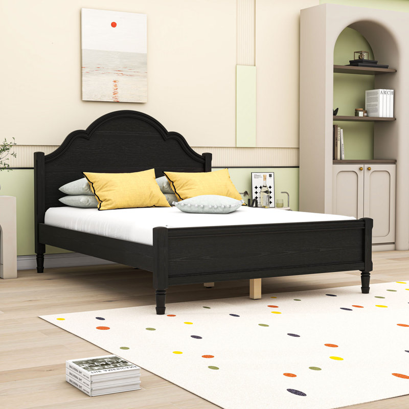 Lit plateforme en bois avec tête de lit, Black, Queen