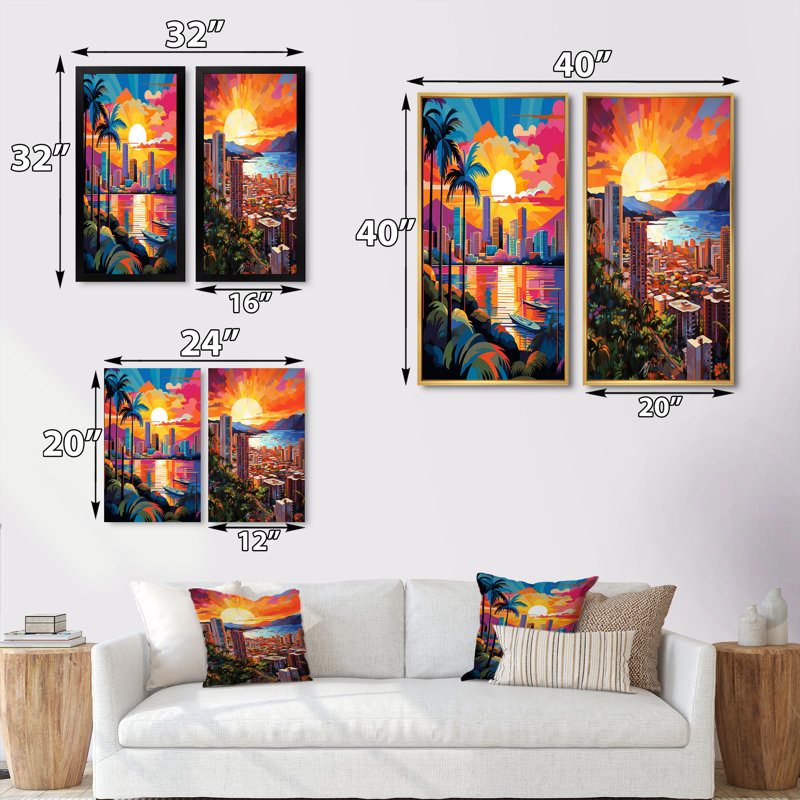 «City Maui Popart», 2 pièces sur toile, Cadre blanc, H 20 po x l 24 po