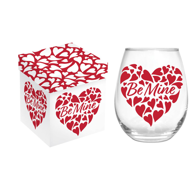 Verre sans pied "Be Mine" de la Saint-Valentin, 17 oz, boîte-cadeau