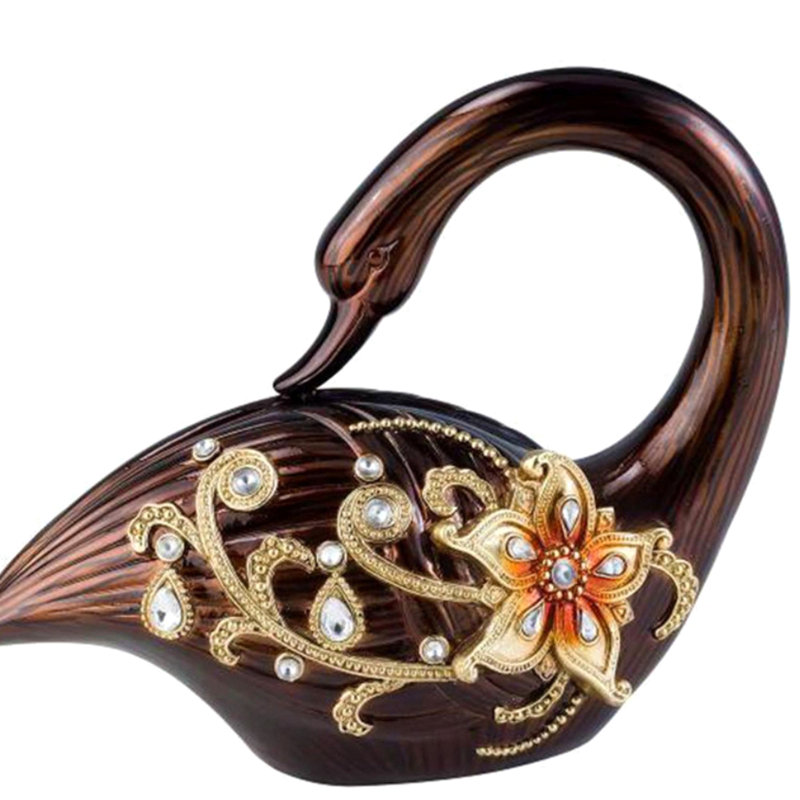 Statue de cygne de 9,5 po en forme de laurier, bronze et topaze