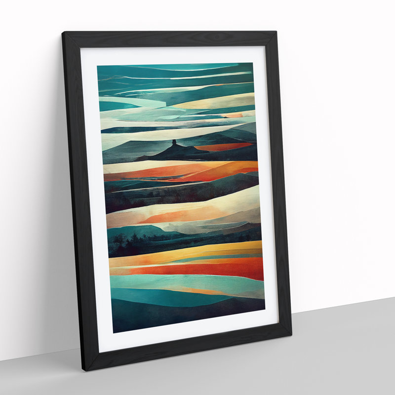 Meadow Landscape Abstract No.1 - Single Picture Frame Print, 64cm H x 46cm W x 2cm D, Black