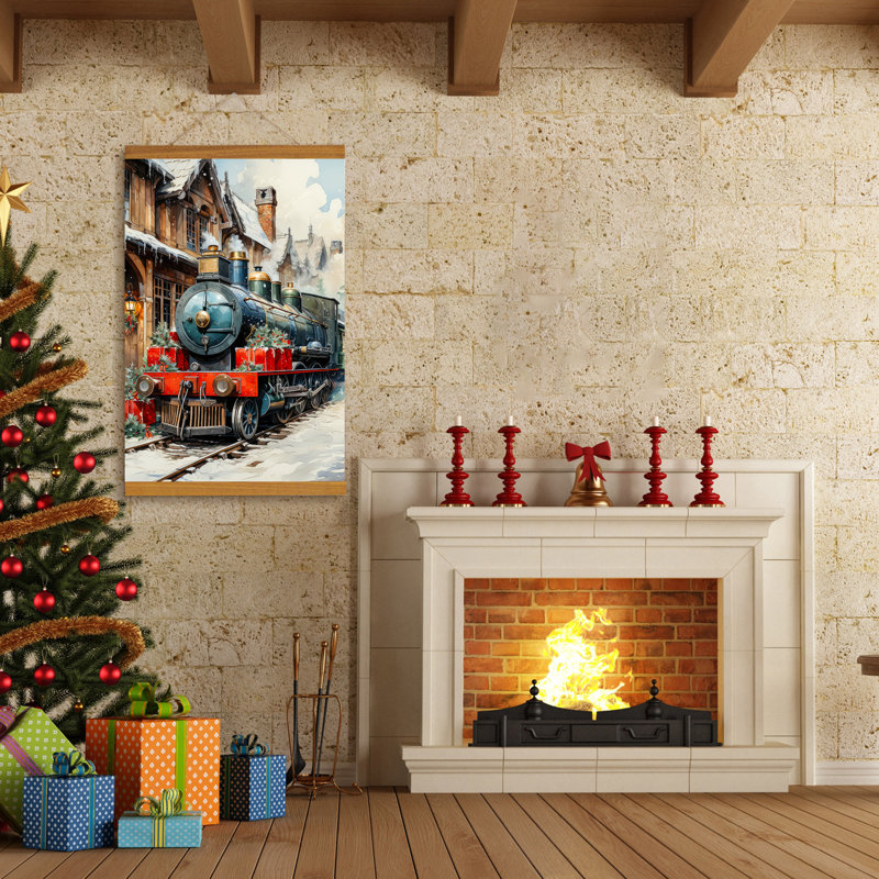 Train avec cadeau de Noël sur toile, H 16 po x l 12 po x P 0,7 po