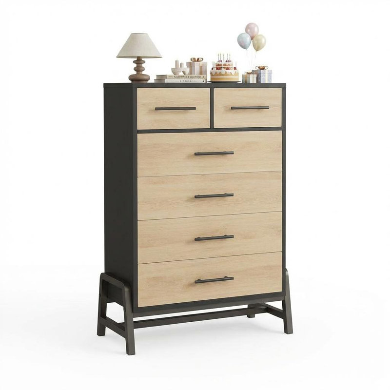 74.9 cm W Chest of 6 Drawers, Black/Tan