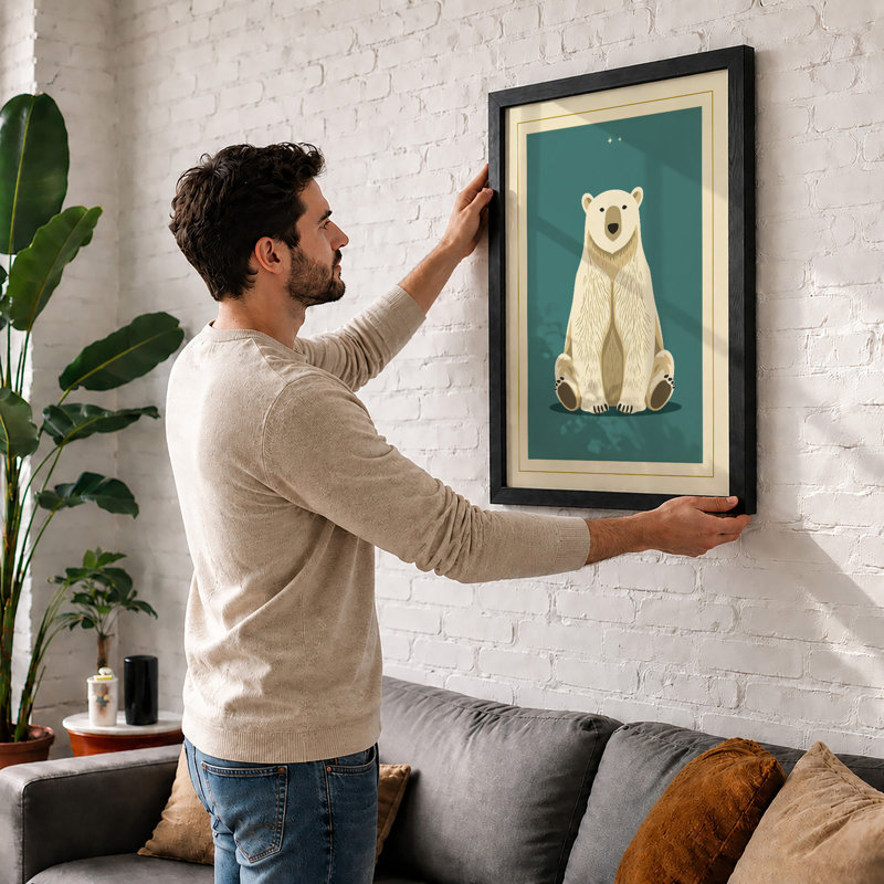 Gentle Bear Modern - Framed Print, A2 - 59.4 x 42.0 cm, Black