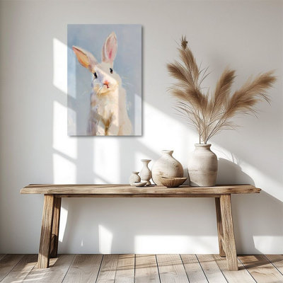 1pc Cute Easter Canvas Wall Art, White Rabbit Ears Up In Attention, Impressionist Oil Painting Poster 24"x36" Framed Painting Room Wall Decor, Ideal Gift For Bedroom Living Room Hallway Dorm, Ready To Hang