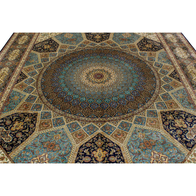 Tapis turc bleu marine et ivoire 8 x 10